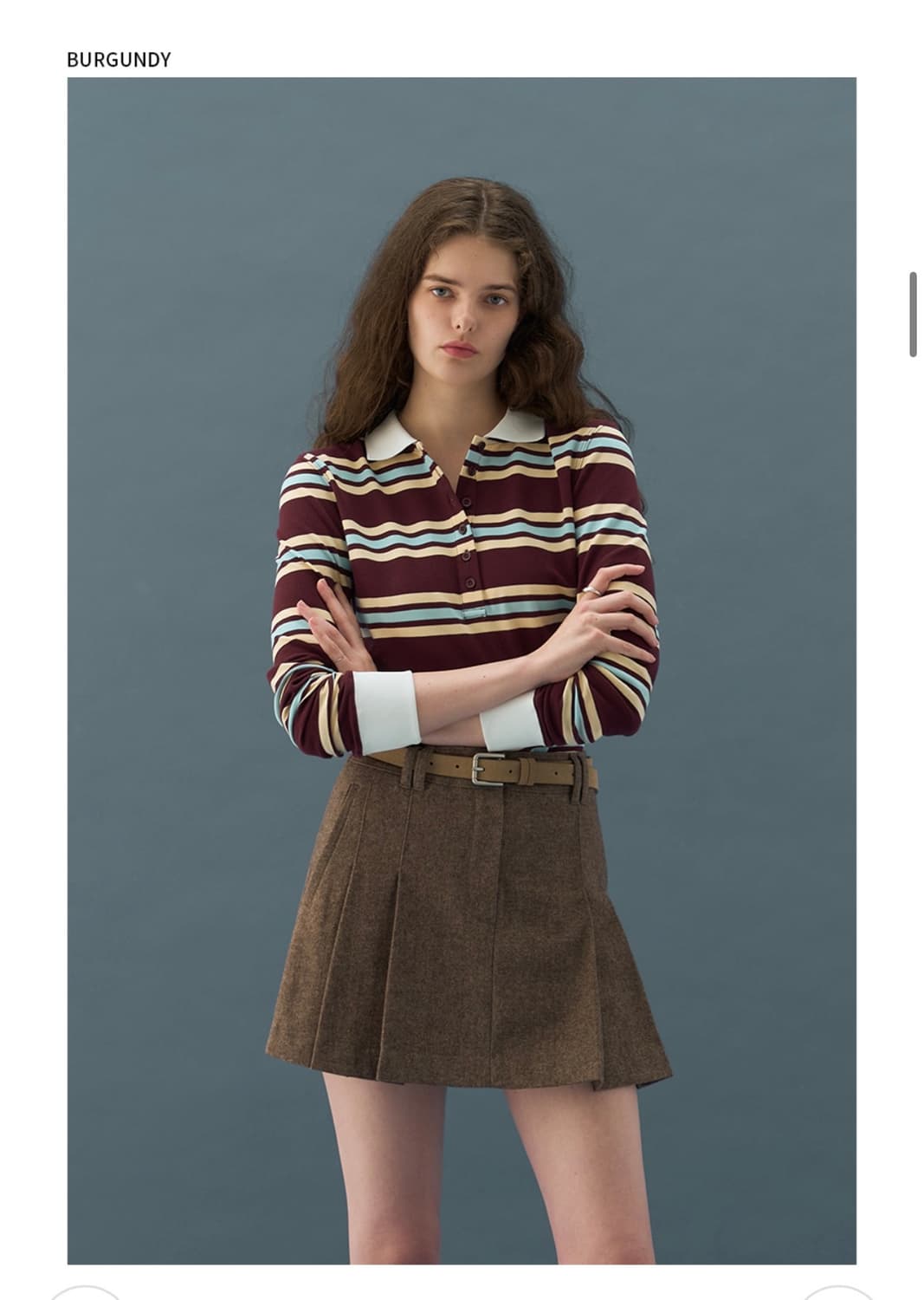 (S) 드로우핏 우먼 멀티 스트라이프 슬림 카라 피케 티셔츠 판매 상품이미지2