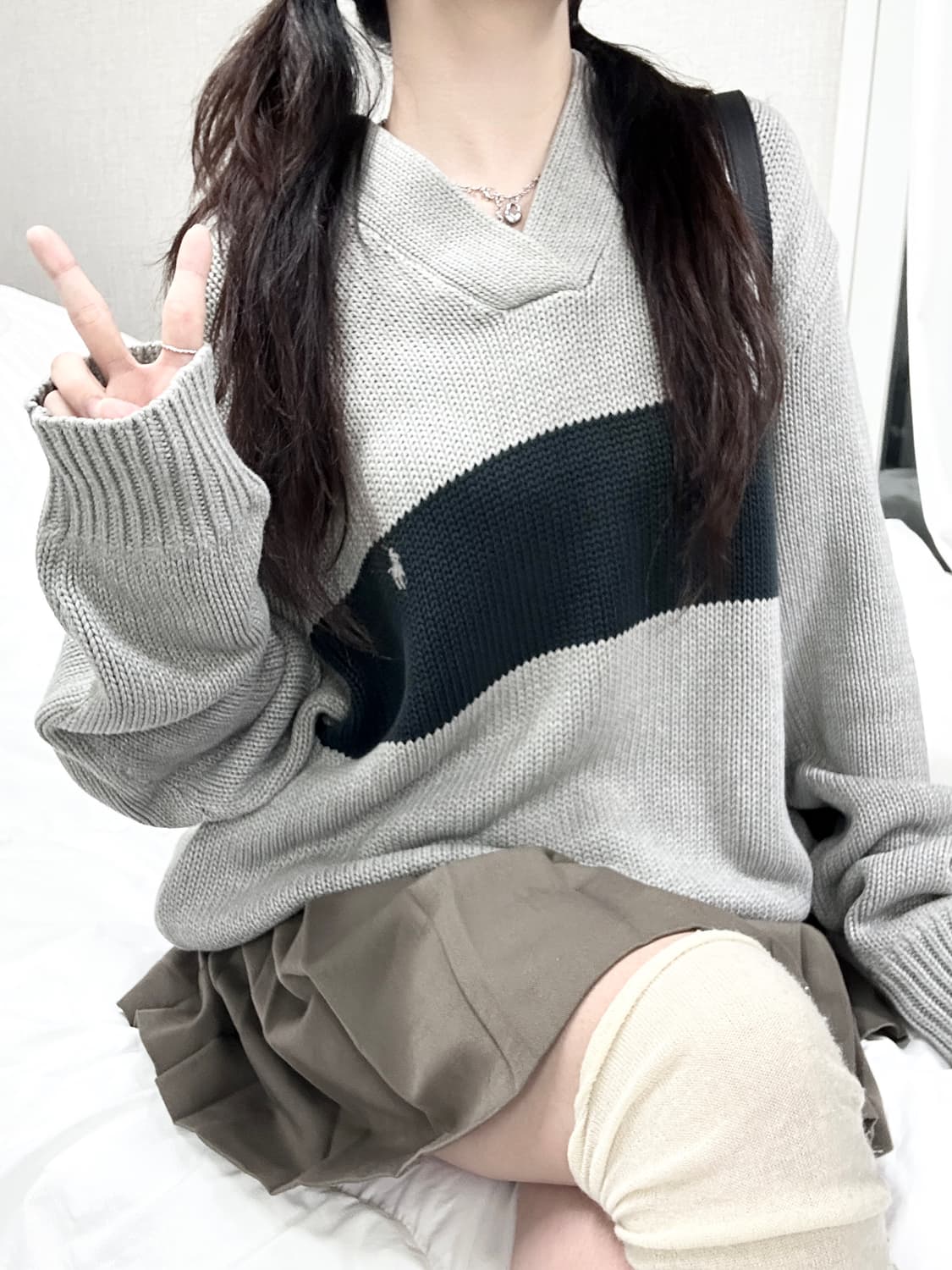 폴로스포츠 그린배색 그레이 숄카라 니트 상품이미지3