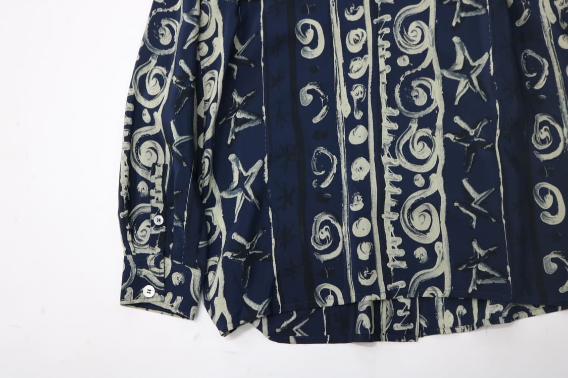 에띠엔 아이그너 빈티지 에스닉 패턴 실크 셔츠 네이비 (L) 상품이미지8
