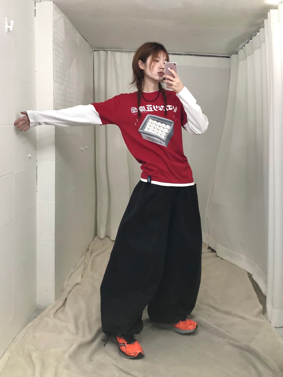 빈티지 레드 러힙 니혼 프린팅 롱슬리브 티셔츠 상품이미지3