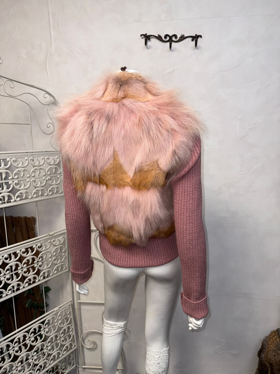 Baby pink glitter coyote fur knit zipup 상품이미지5