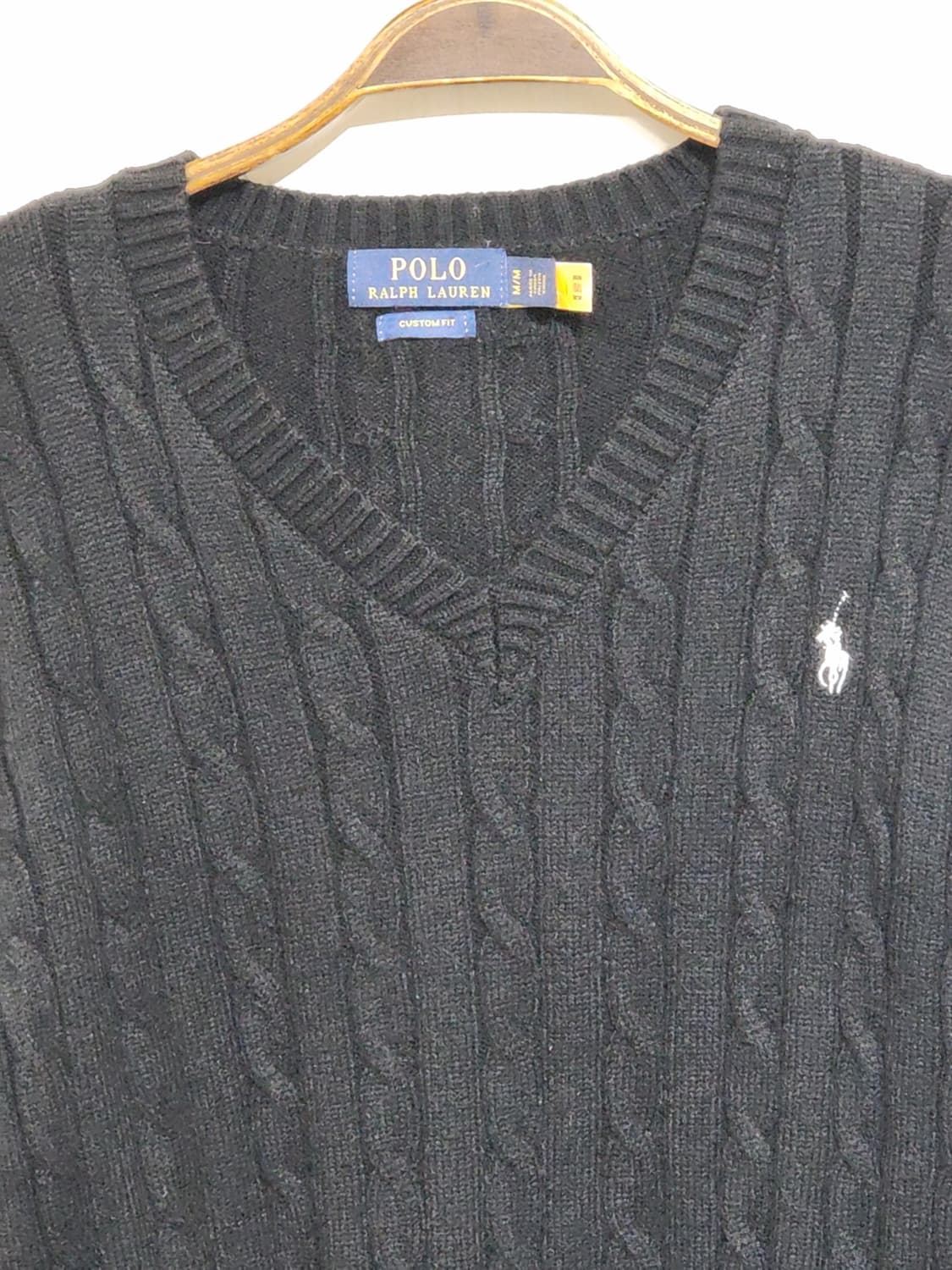 (L) 랄프로렌 폴로 꽈배기 니트 블랙 케이블 스웨터 브이넥  상품이미지2