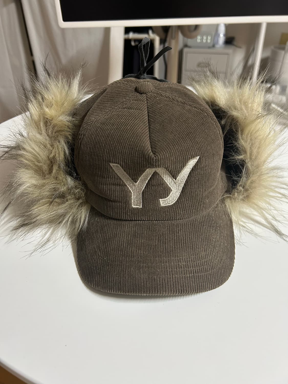 Open Yy 포우 퍼 코듀로이 이어플랩 캡 카키 상품이미지1