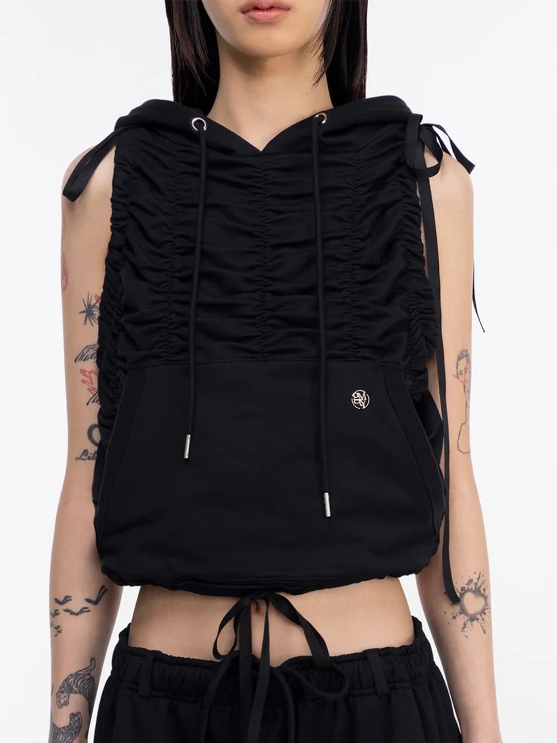 김미더영 셔링 후드 슬리브리스 상품이미지1