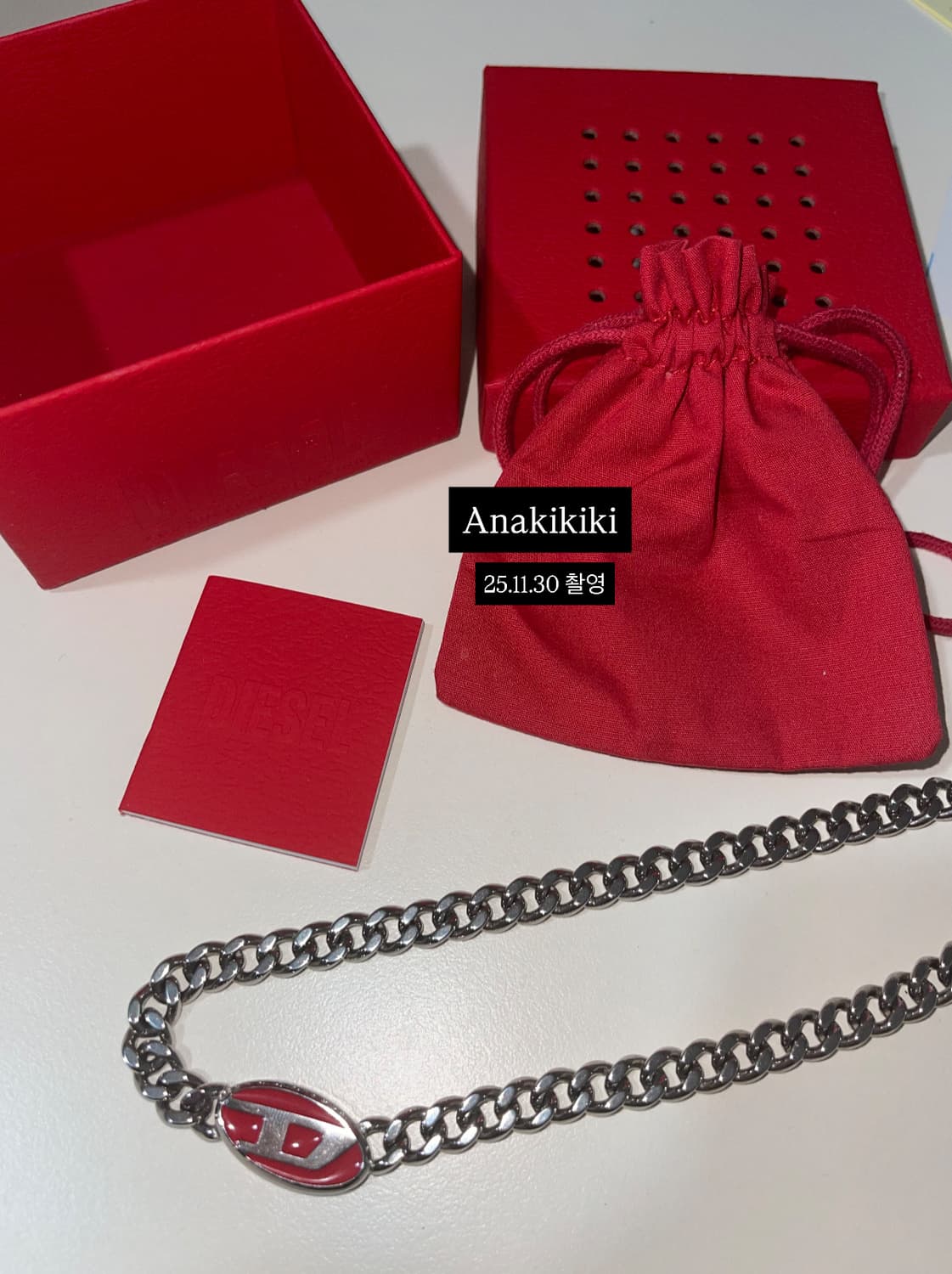 Diesel 디젤 레드 에나멜 로고 체인 목걸이 상품이미지3