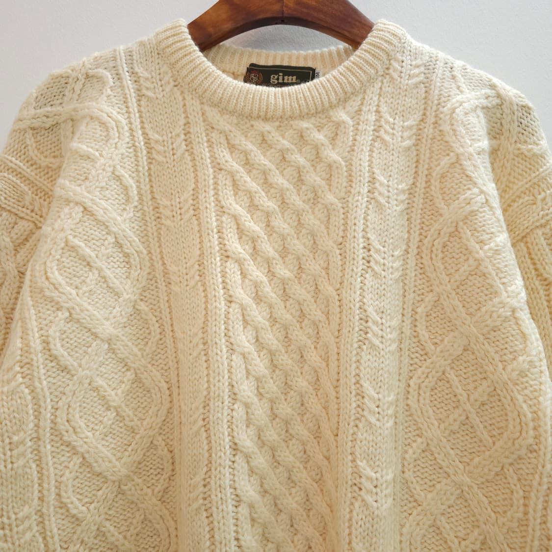 울 100% 아란 케이블 아이보리 니트 남녀공용 상품이미지3