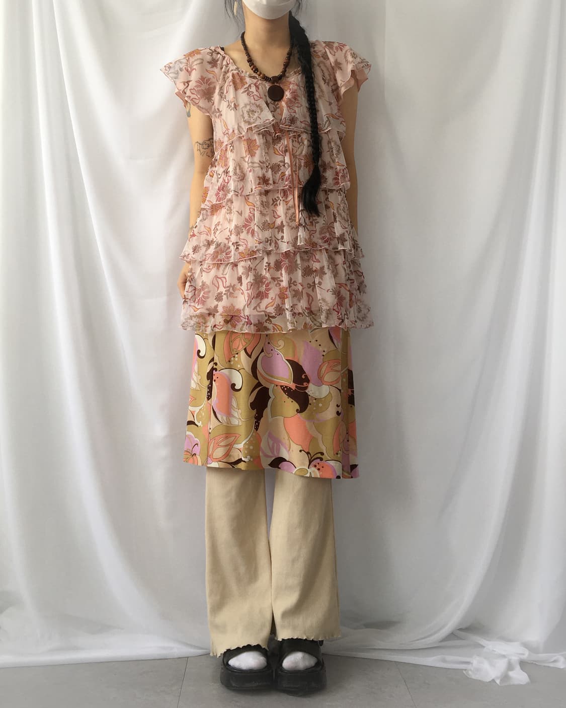 Pattern mesh layer onepiece 상품이미지1