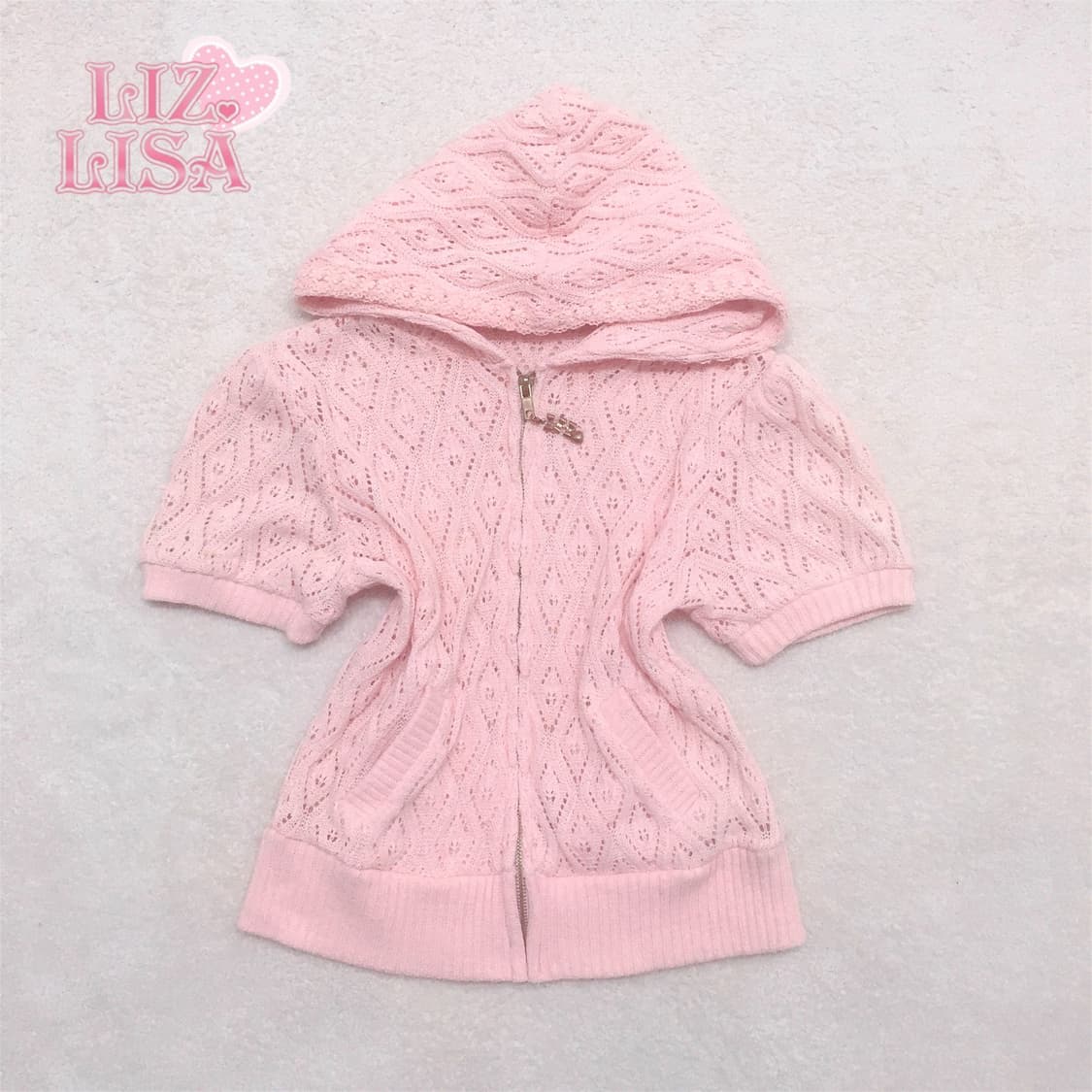 리즈리사 핑크 리본하트참 반팔 후드집업 상품이미지1