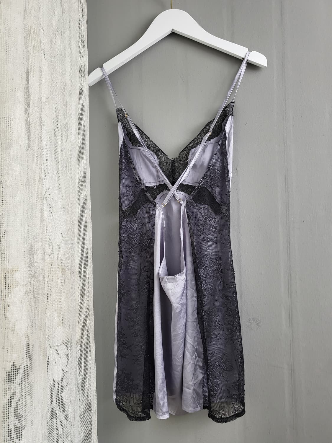 빈티지 실버 실크 레이스 슬립 원피스 상품이미지2