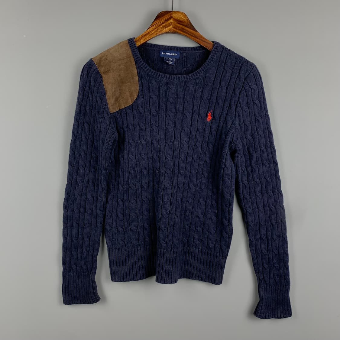 폴로 랄프로렌 가죽패치 네이비 꽈배기 니트 상품이미지2