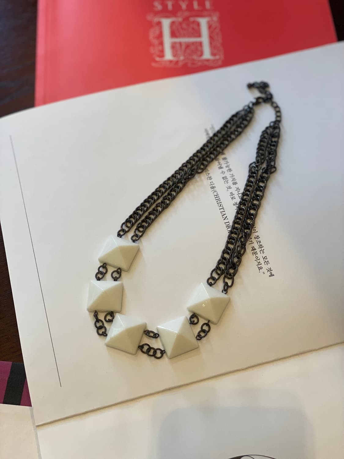 빈티지 화이트 스터드 체인 네크리스 목걸이 상품이미지5