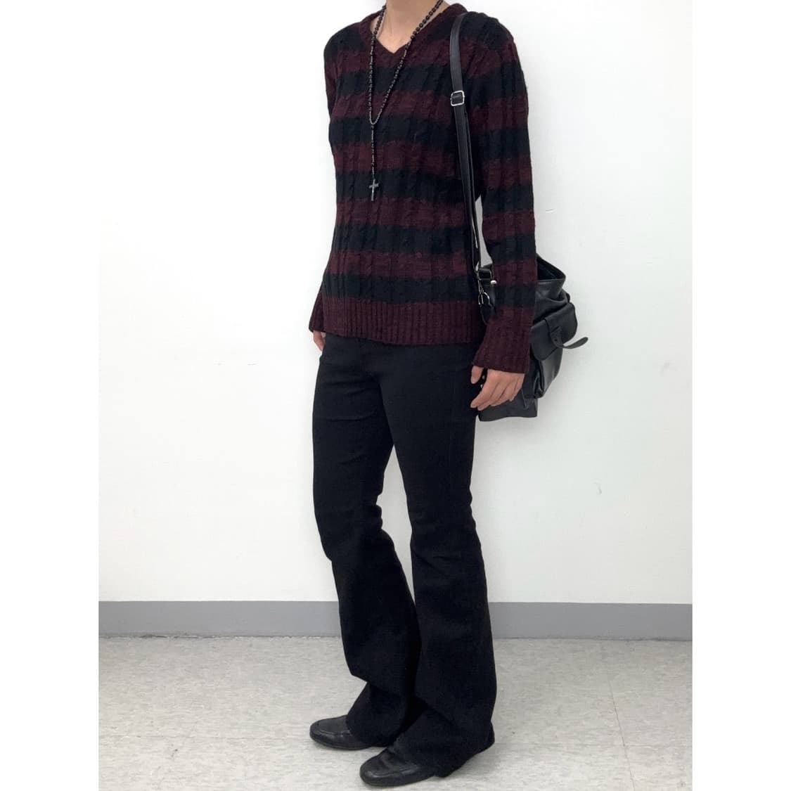 빈티지 락시크 스트라이프 버건디 니트 상품이미지3