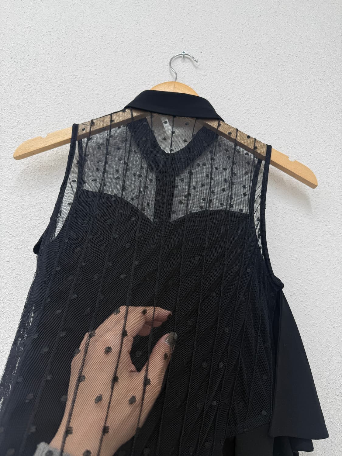 빈티지 Rekisami 블랙 도트 플리츠 레이어드 슬리브리스 상품이미지5