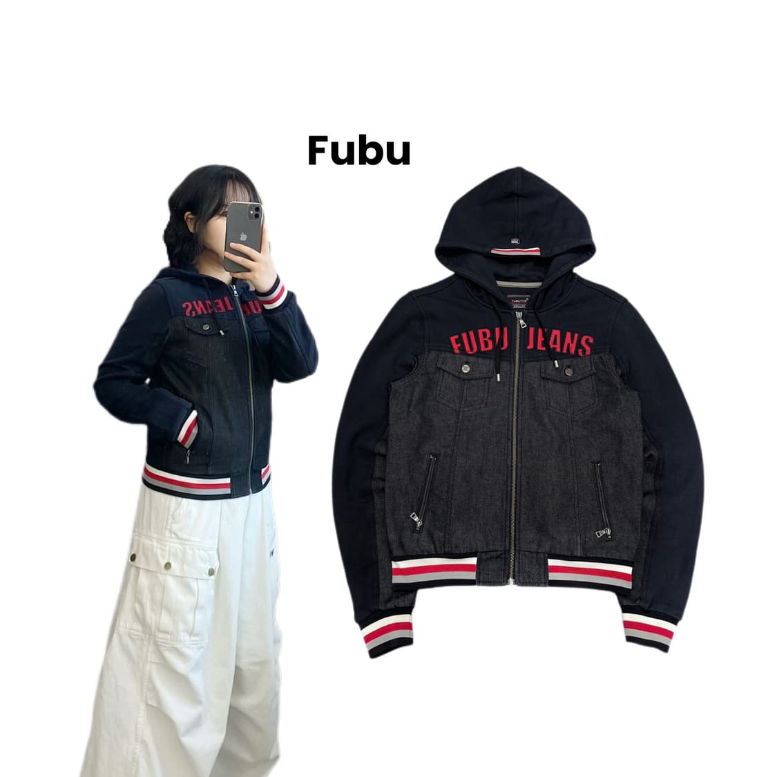 FUBU 후부 아치로고 데님 후드 자켓 상품이미지1