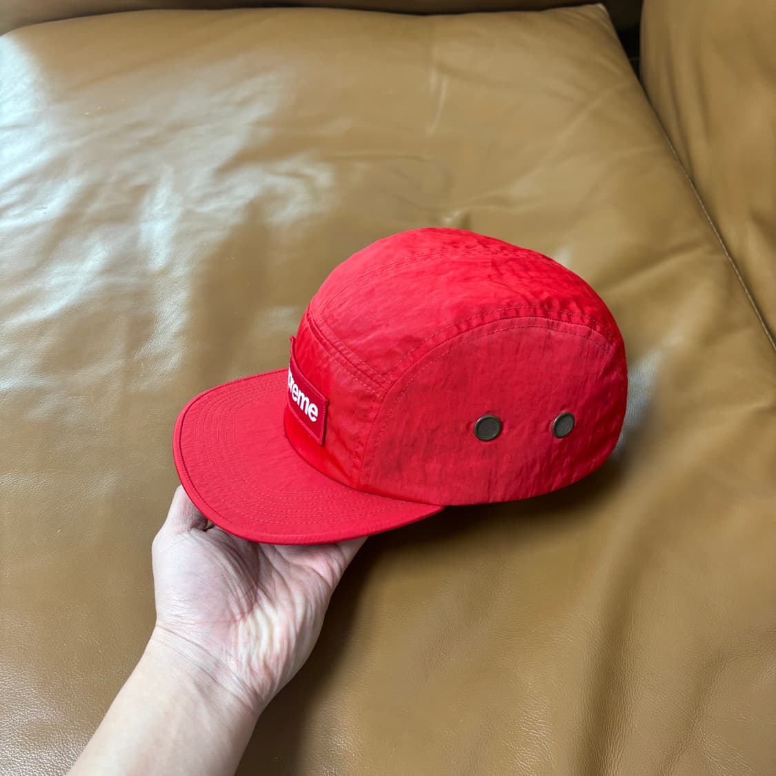 슈프림 캠프캡 모자 박스로고 워시드 나일론 레드 상품이미지4