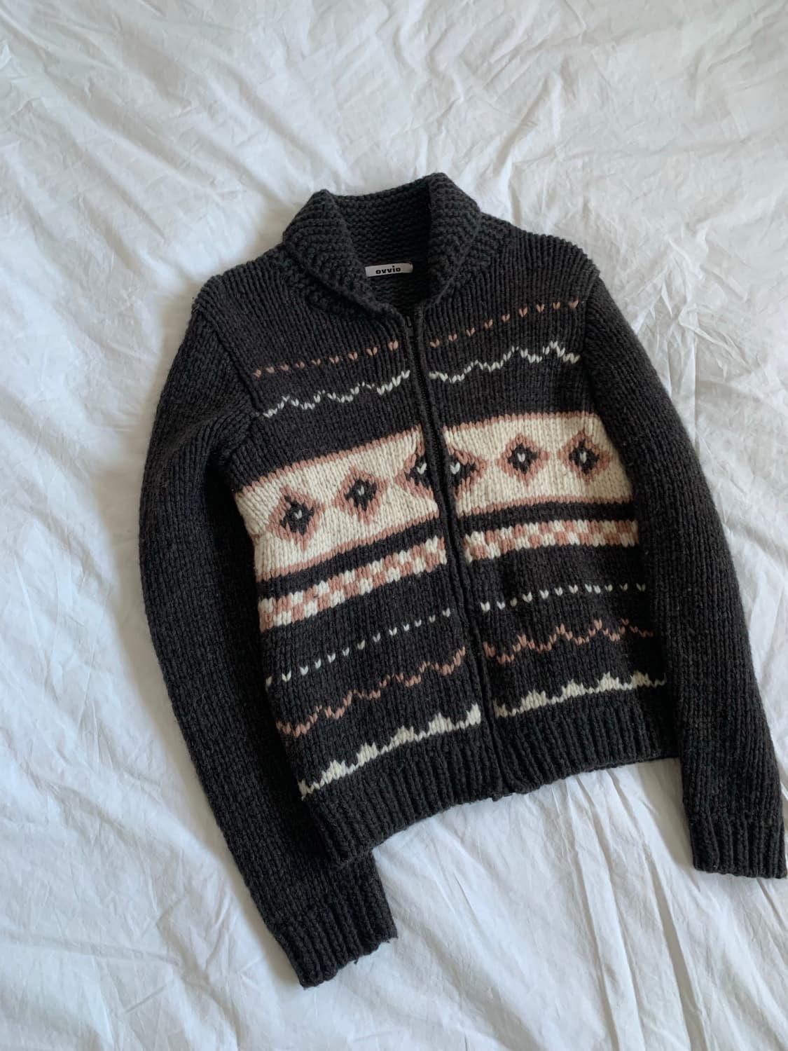 브라운 패턴 니트 집업 상품이미지2