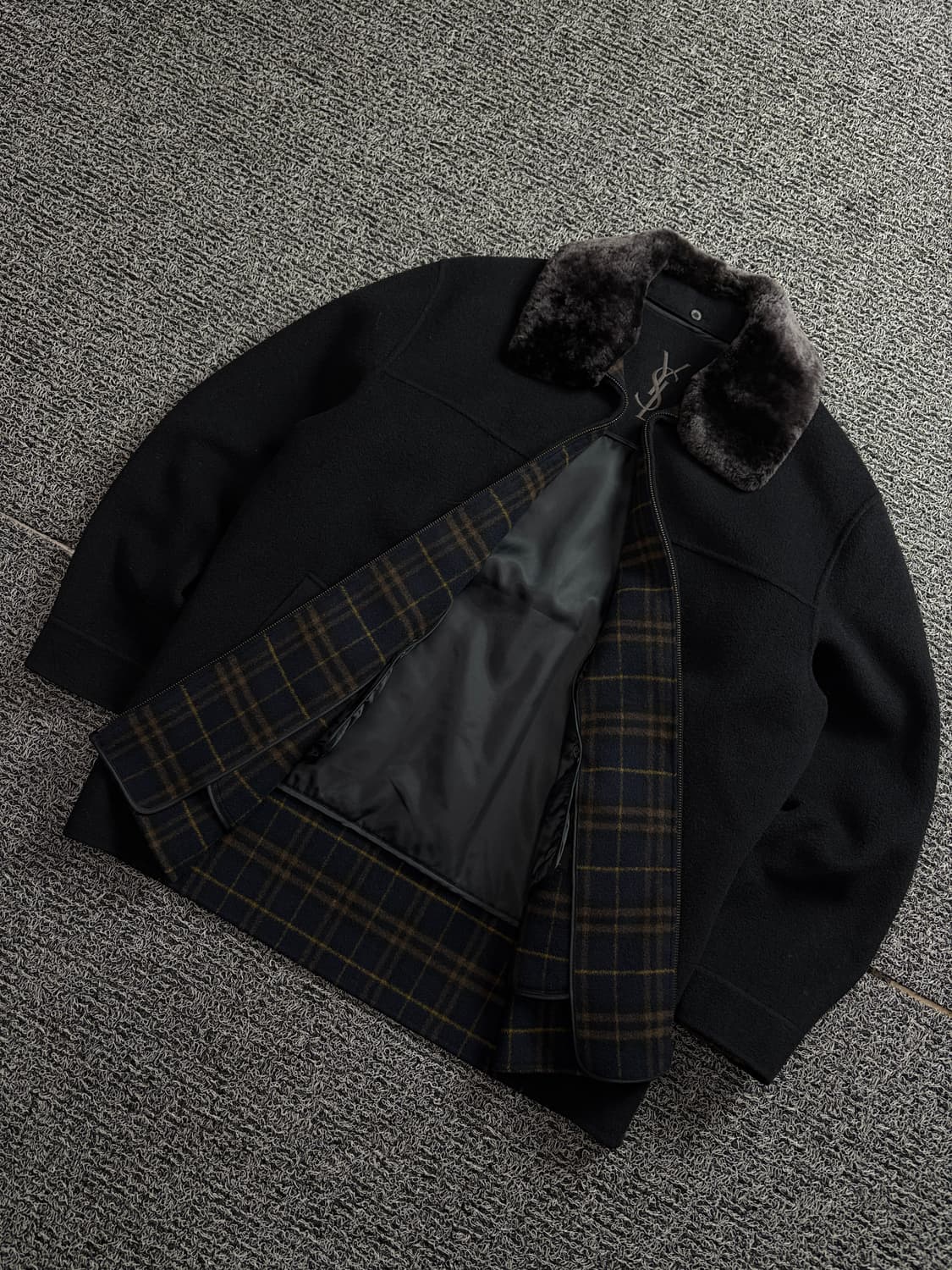 90s 입생로랑 아카이브 자수로고 미니멀 울 해링턴 자켓 1639 상품이미지1