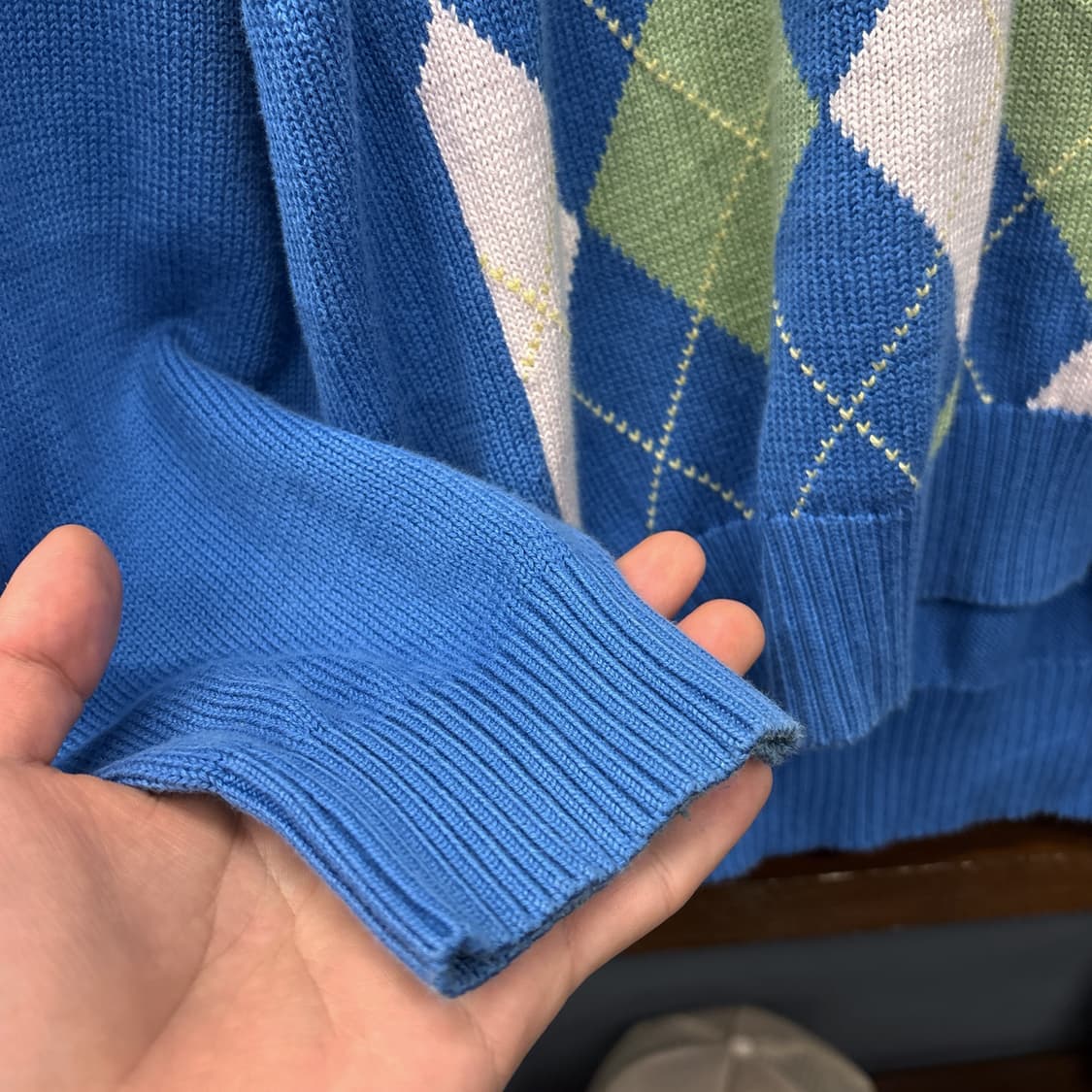 90s 브룩스브라더스 아가일패턴 브이넥 코튼니트 스웨터 N990 상품이미지6