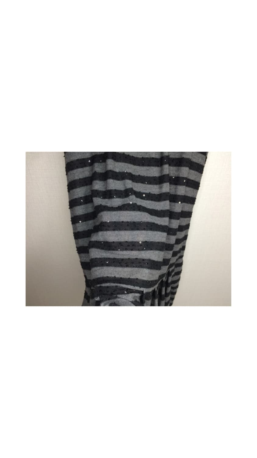 빈티지 블랙 차콜 스트라이프 스팽글 반팔 튜닉 원피스 상품이미지6