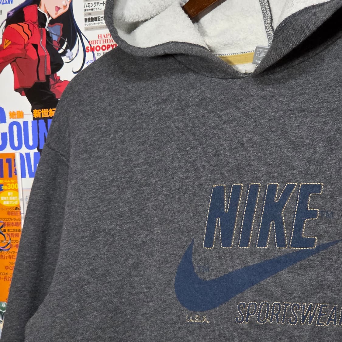 나이키 차콜 스우시 스티치 후드티 상품이미지3