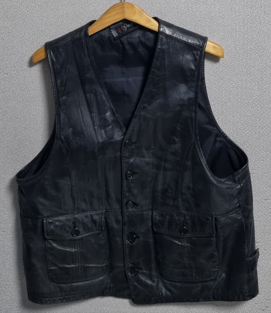 XXL ) 블랙 빈티지 소가죽100% 조끼 베스트 상품이미지1