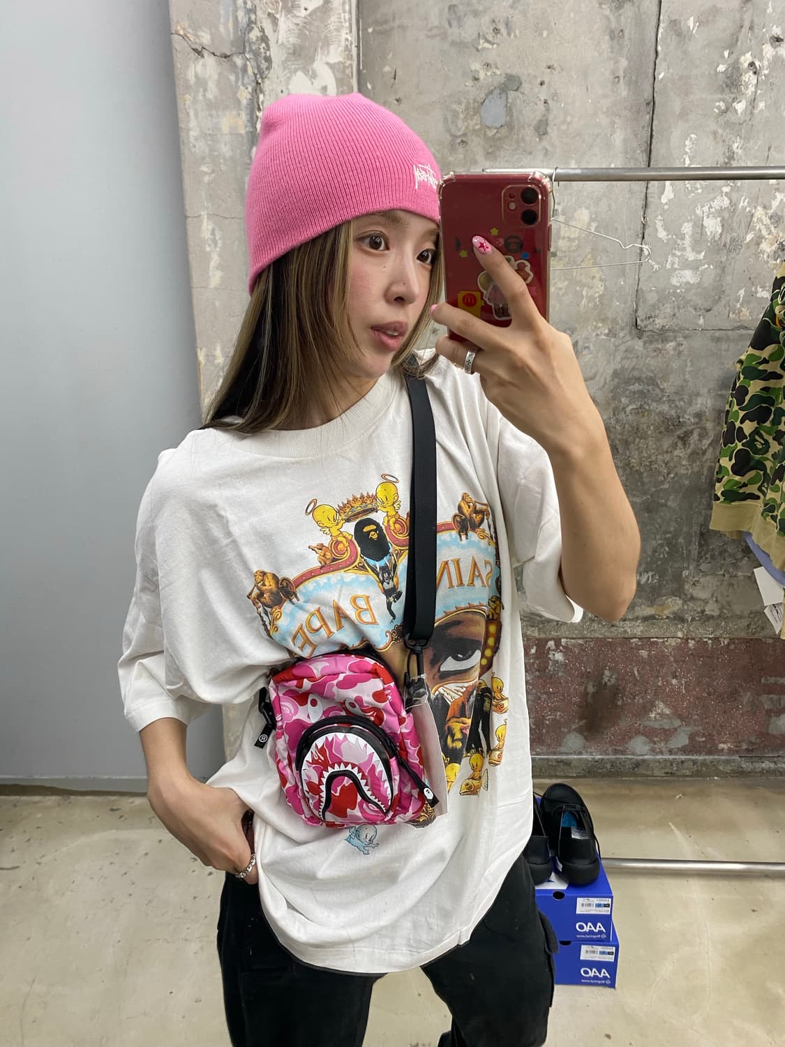 베이프 핑크 백 상품이미지1