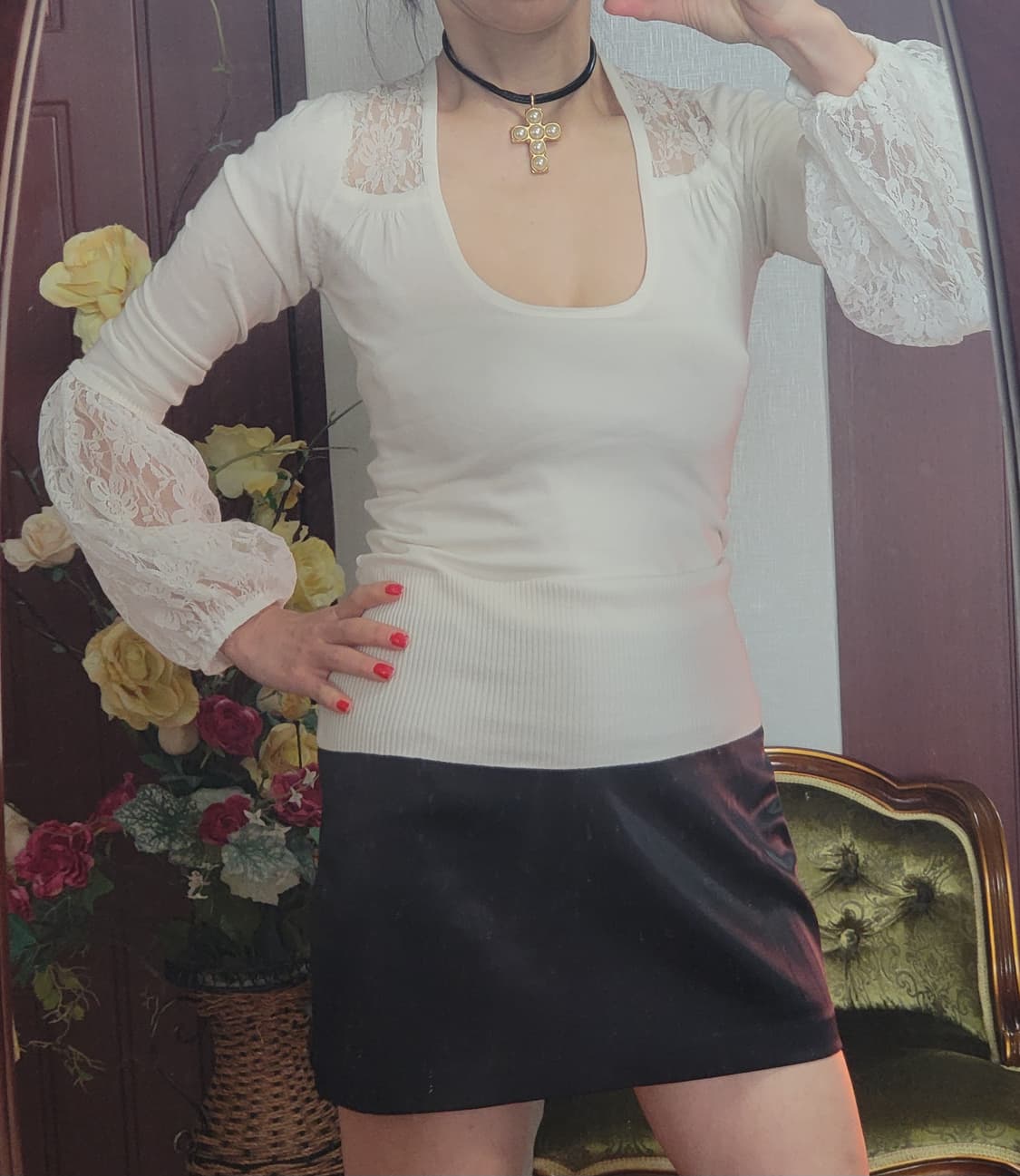 프랑스 모르간 레이스 소매 니트  상품이미지4