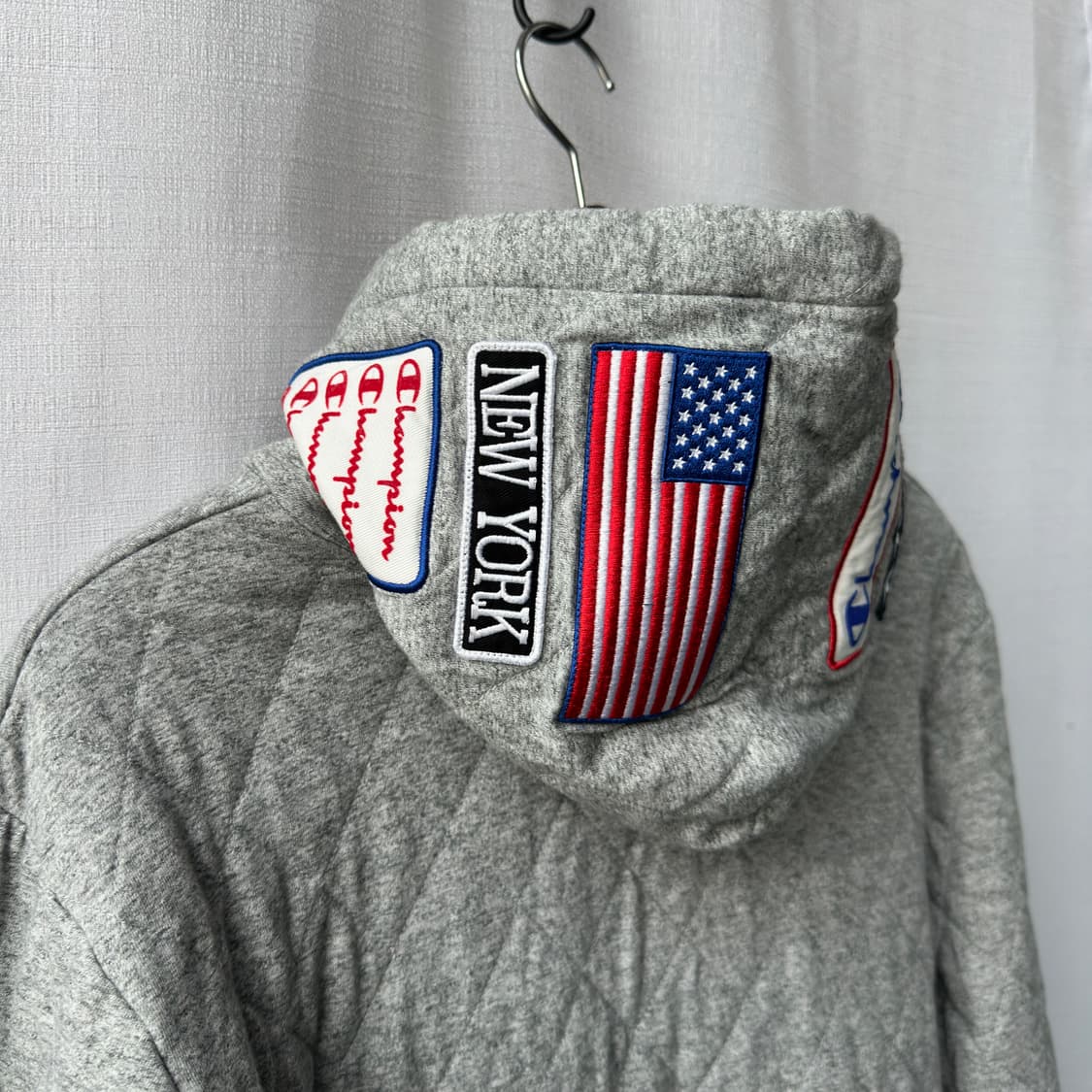 챔피온 재팬 직영점 한정판 멀티 패치 퀼팅 후드티 그레이 XL 상품이미지7