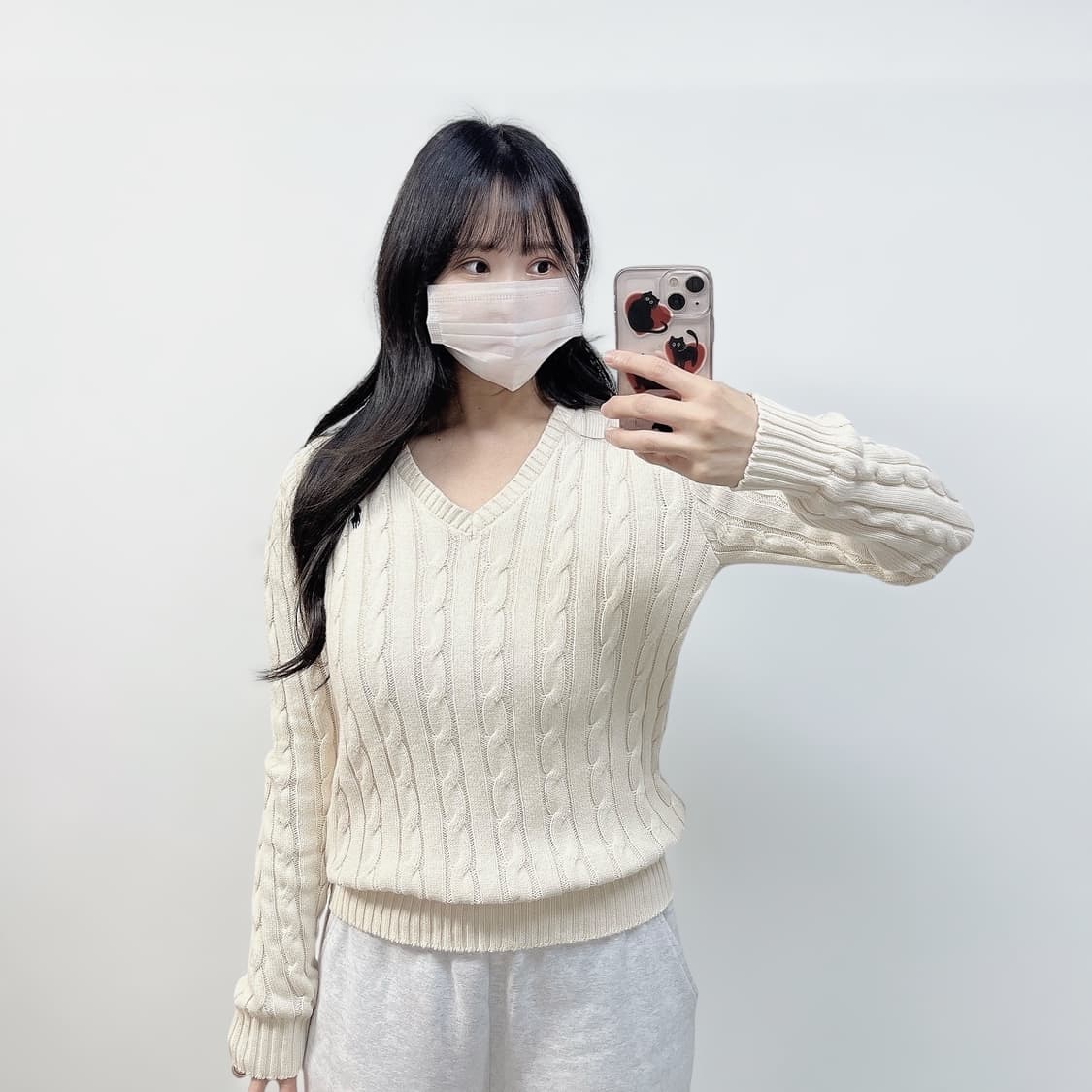 폴로 랄프로렌 포니 로고 케이블 브이넥 니트 베이지 상품이미지1