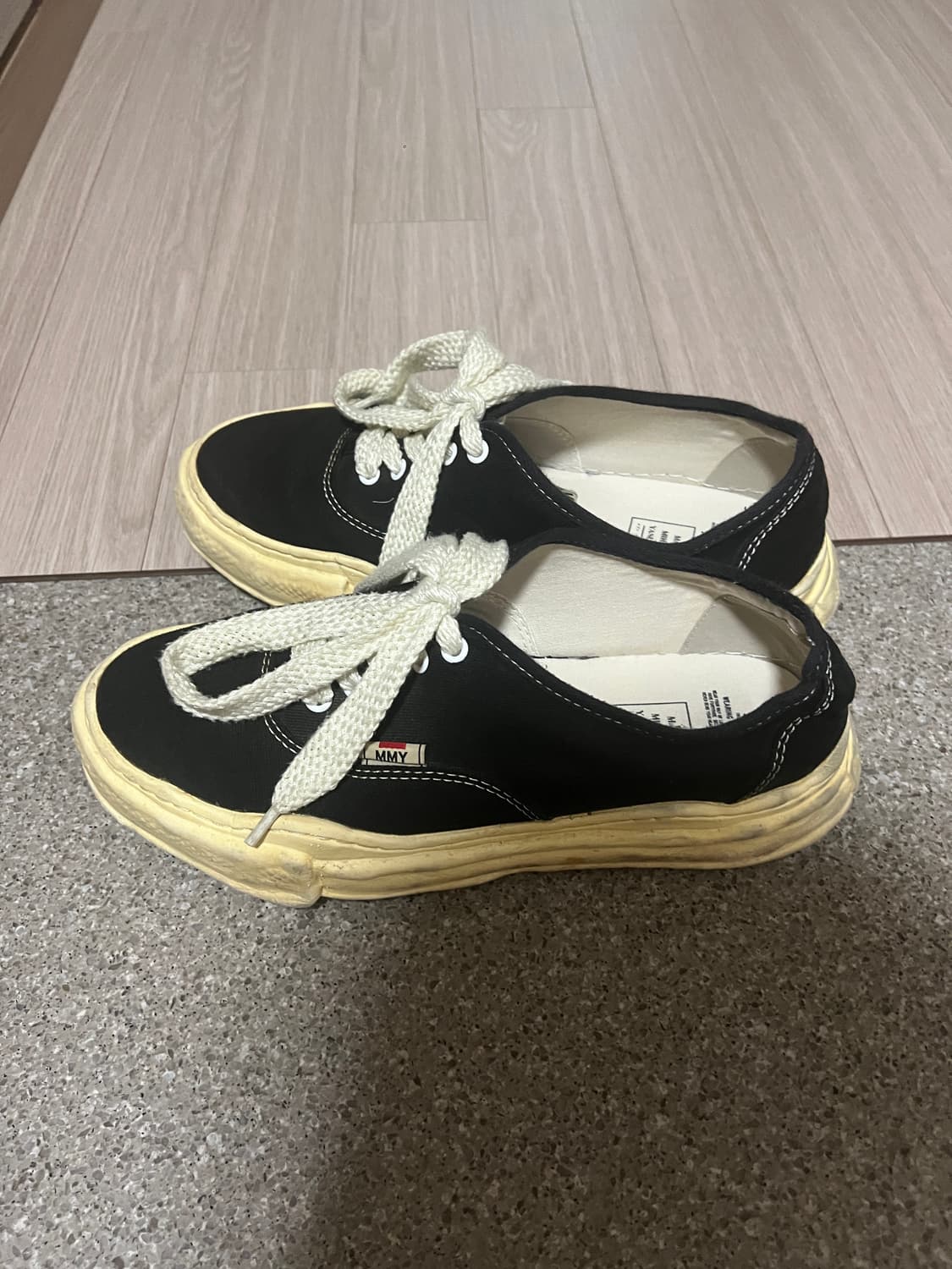 메종 미하라 야스히로 베이커 VL OG 솔 캔버스 로우탑 스니커즈 블랙 상품이미지5