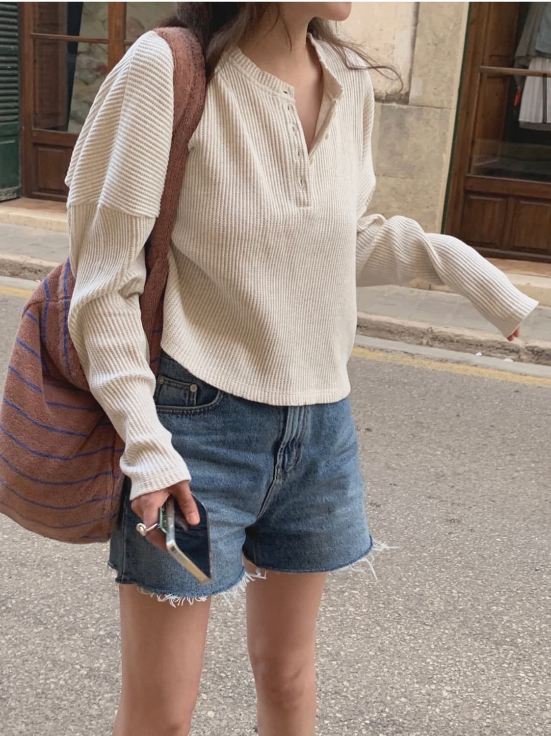 메이비베이비 디어리스트 퍼지 와플 버튼티셔츠 롱슬리브 긴팔 티셔츠 상품이미지6