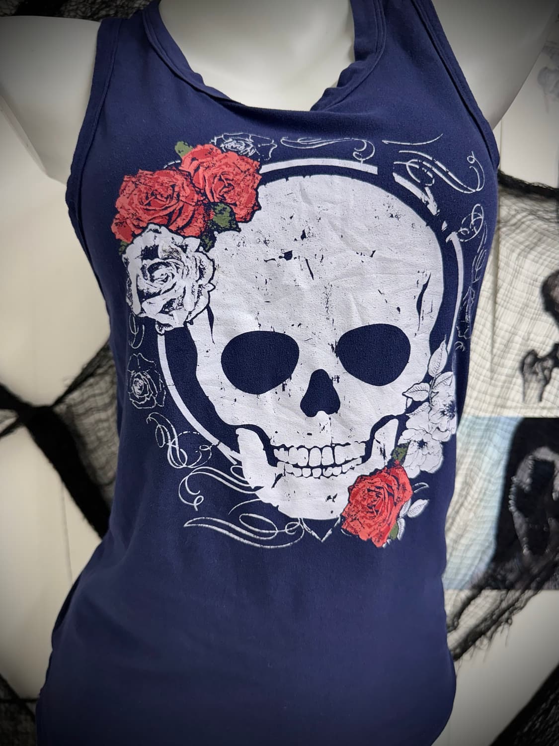 Skull rose printing sleeveless 상품이미지2