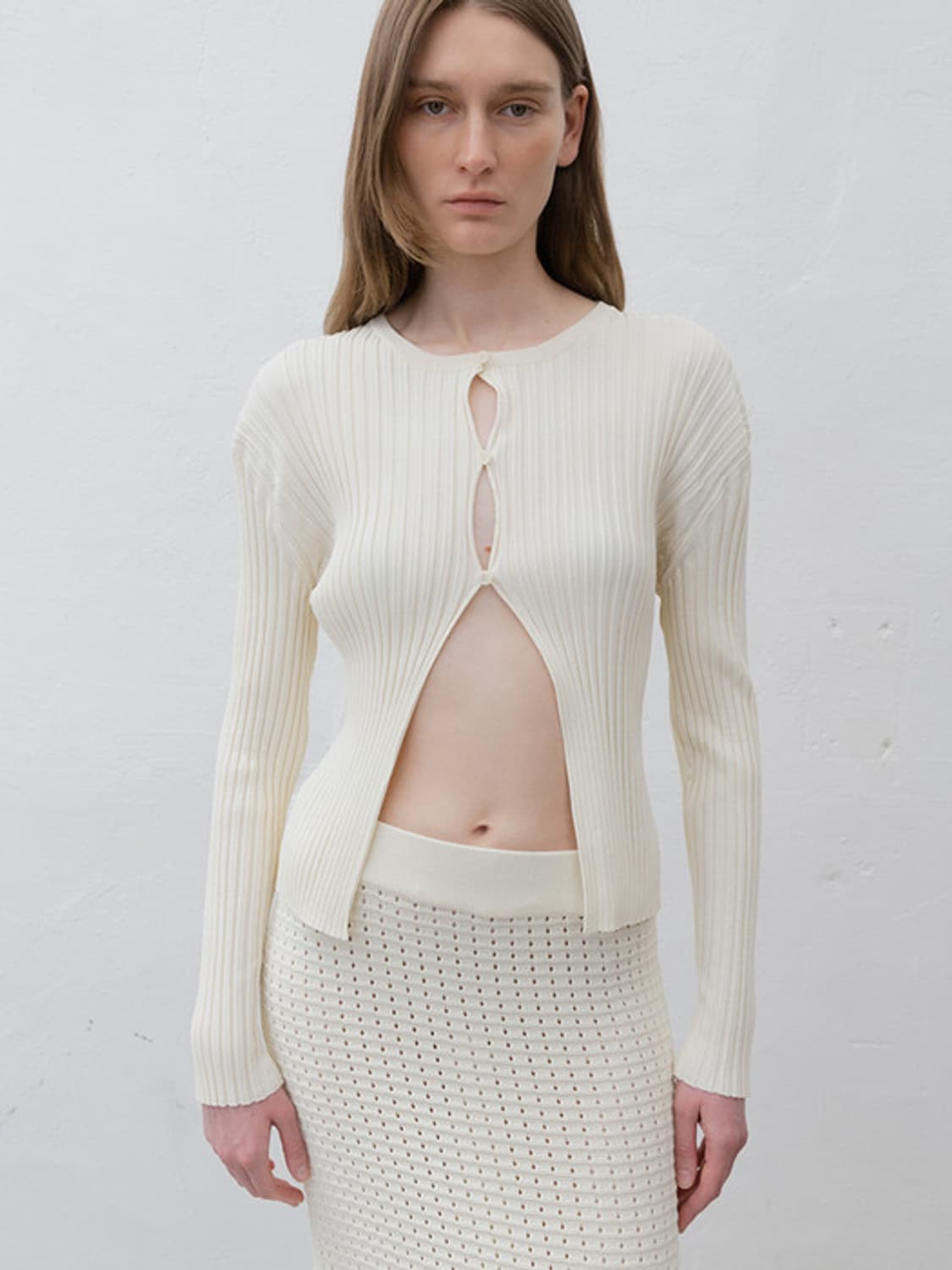 르917 RIBBED STRETCH KNIT CARDIGAN IVORY 상품이미지2