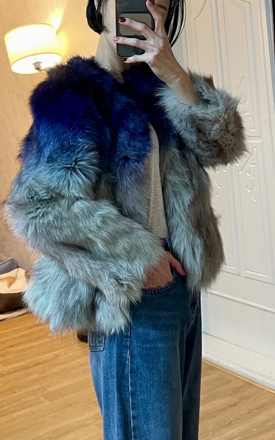 그라데이션 리얼 라쿤 퍼 자켓 M사이즈 상품이미지1