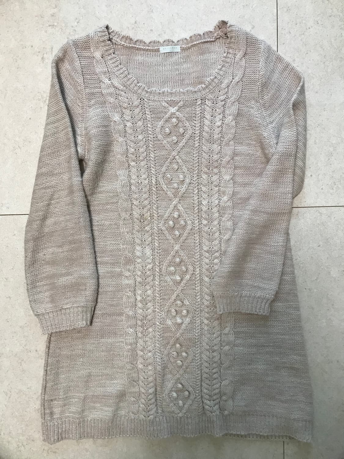 빈티지 대장 라떼갸루 모리걸 베이비핑크 꽈배기 롱니트 상품이미지1