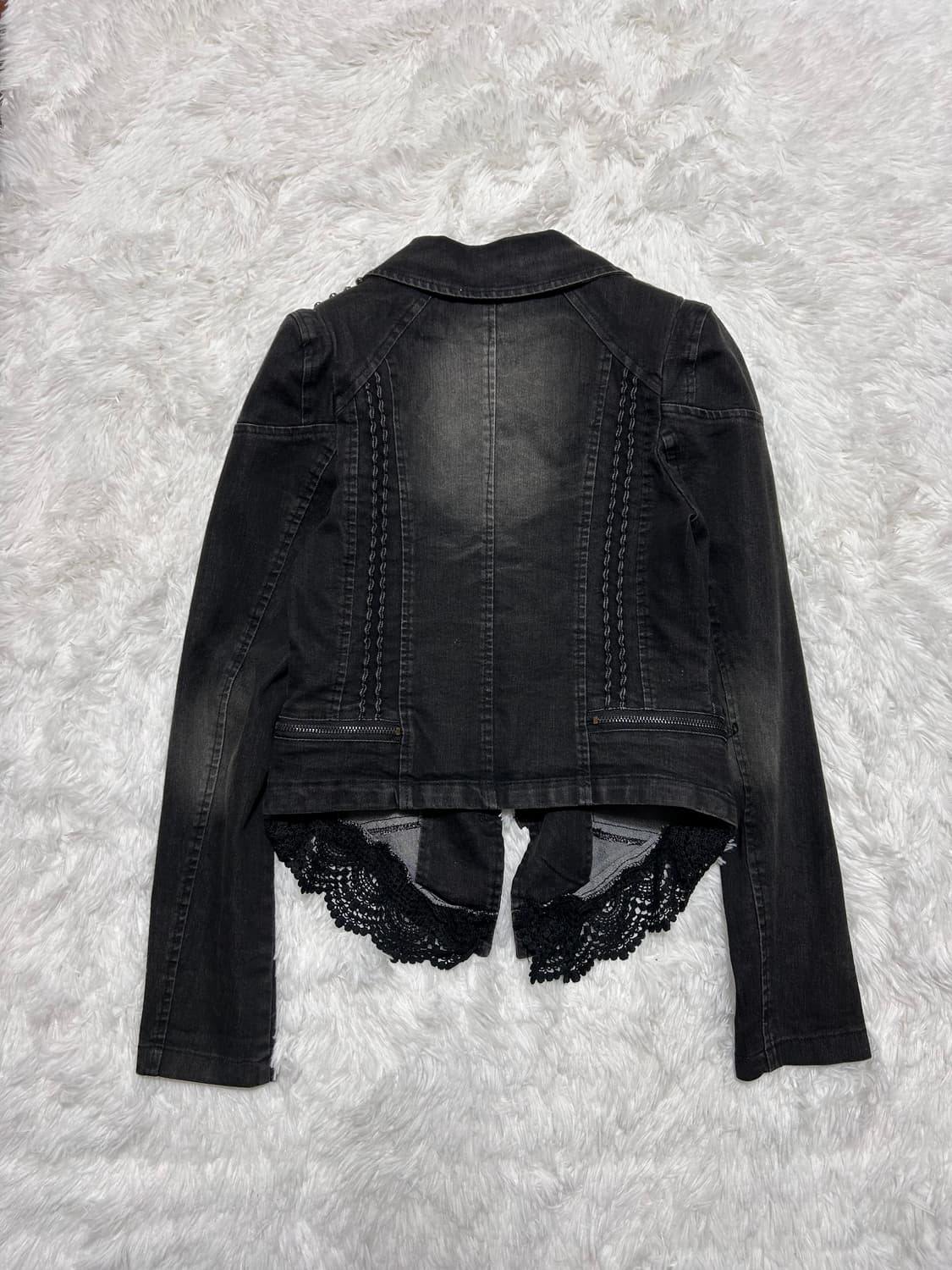 stud zip detailed lace denim jacket  상품이미지4