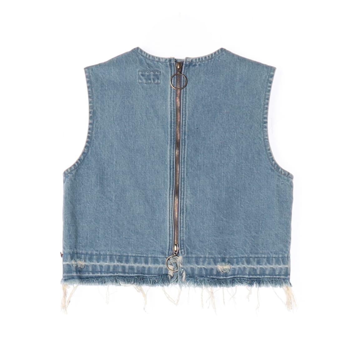 [S]KAPITAL캐피탈 연청 데미지 데님 민소매 크롭 베스트 청조끼
 상품이미지4