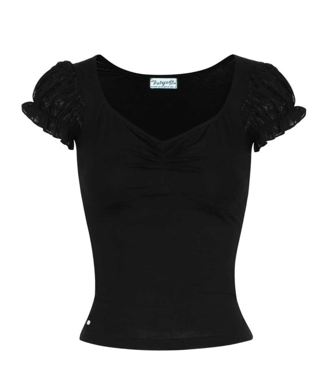 페일제이드 시스루 퍼프 슬리브 티 블랙 상품이미지1