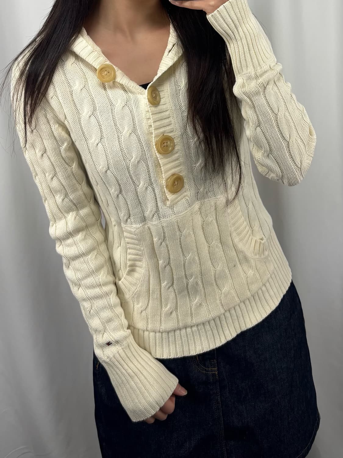 타미힐피거 아이보리 니트 후드 상품이미지3