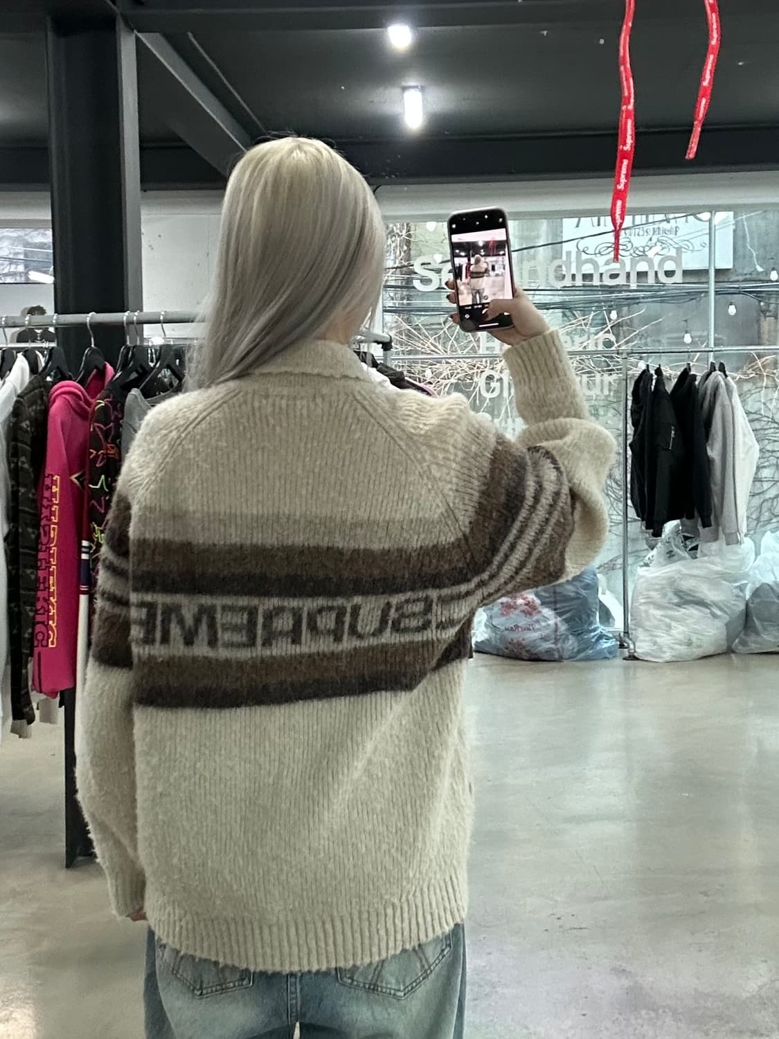 슈프림 브러쉬드 울 집업 스웨터 크림 상품이미지2