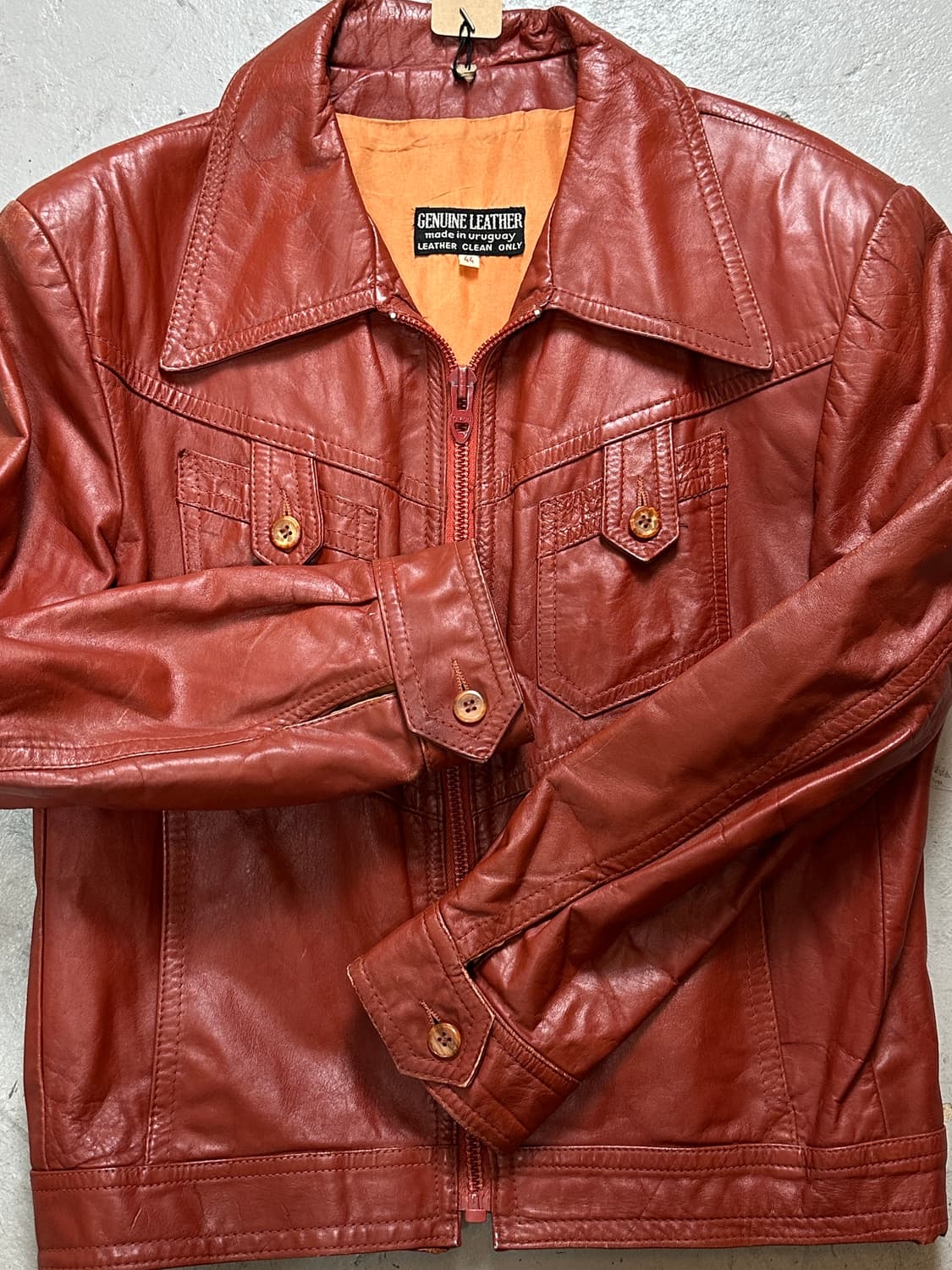 80's 빈티지 오렌지 레더 크롭 자켓 빈티지 가죽자켓 상품이미지8