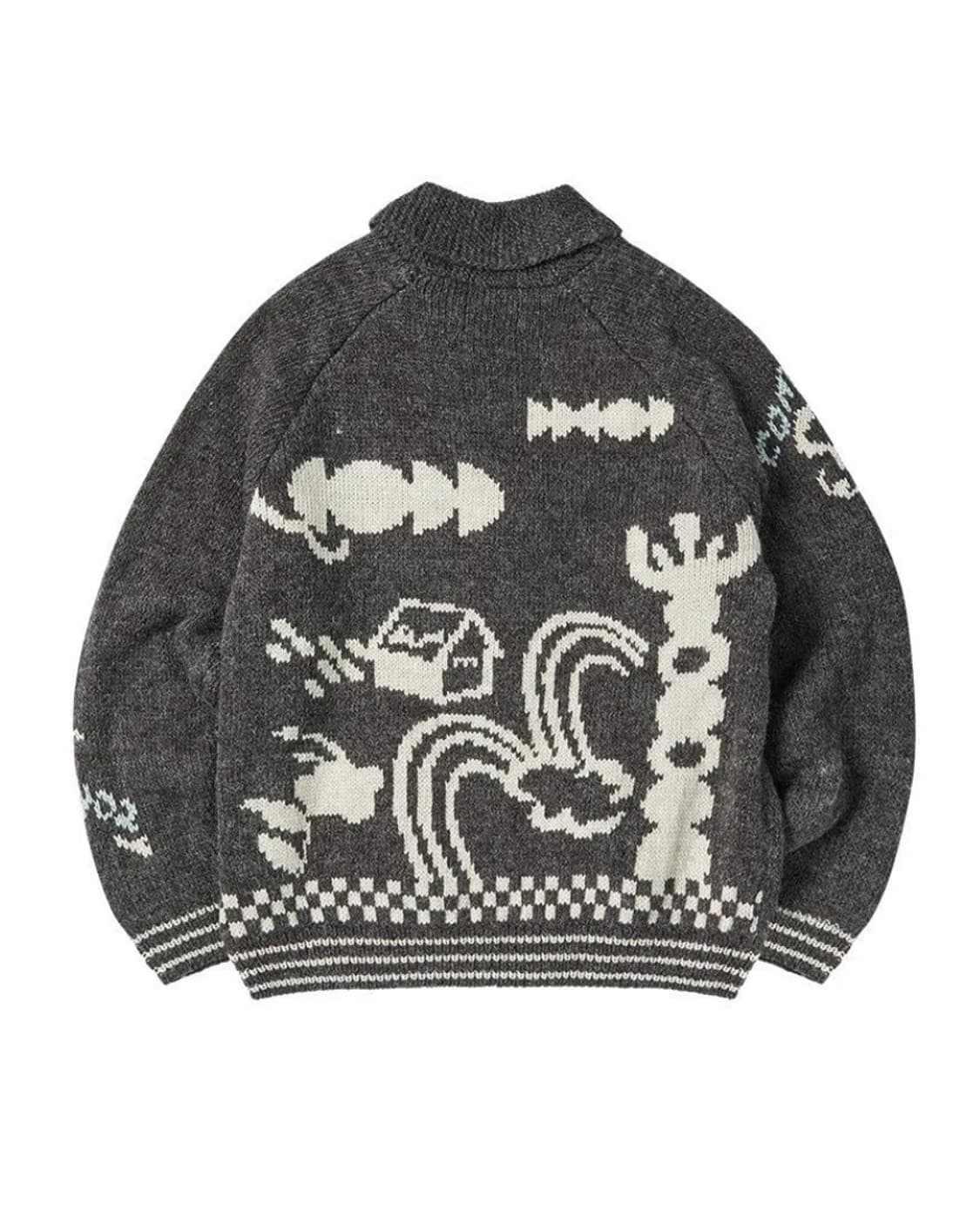 꼬모니노즈 GRAPHIC KNIT CARDIGAN_CHARCOAL, L 상품이미지2