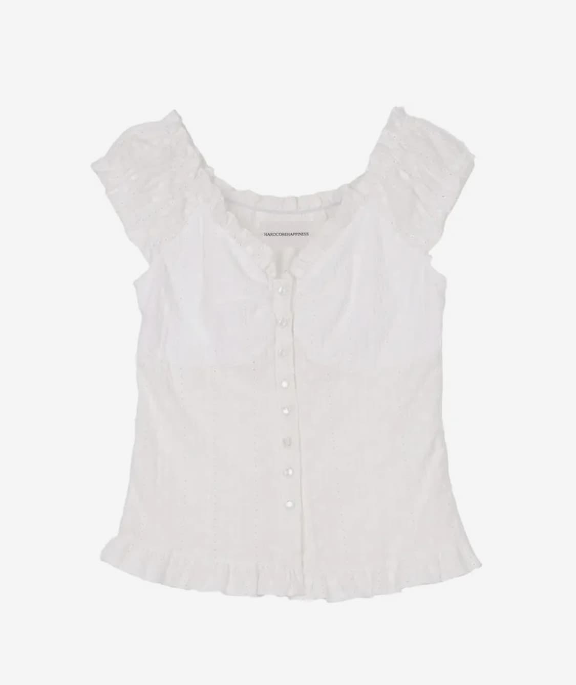 새상품)) 웨이브 셔링 퍼프 블라우스 플라워 화이트 상품이미지3