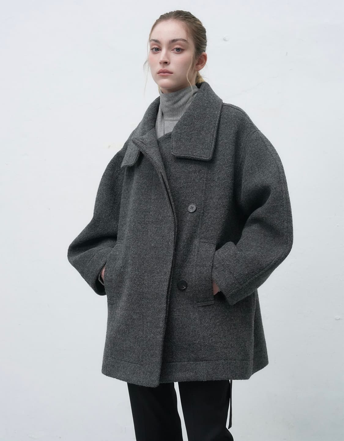 제너럴 아이디어 울부클 하프코트 차콜 상품이미지3