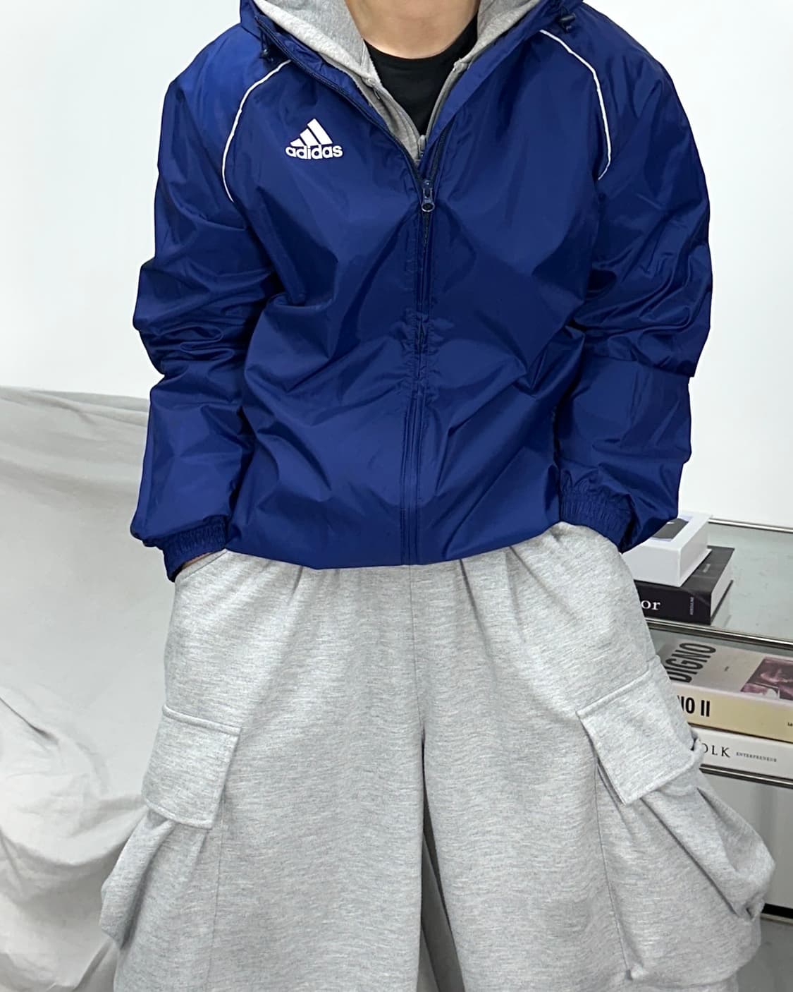 아디다스 네이비 코어레인 바람막이 XL 상품이미지1