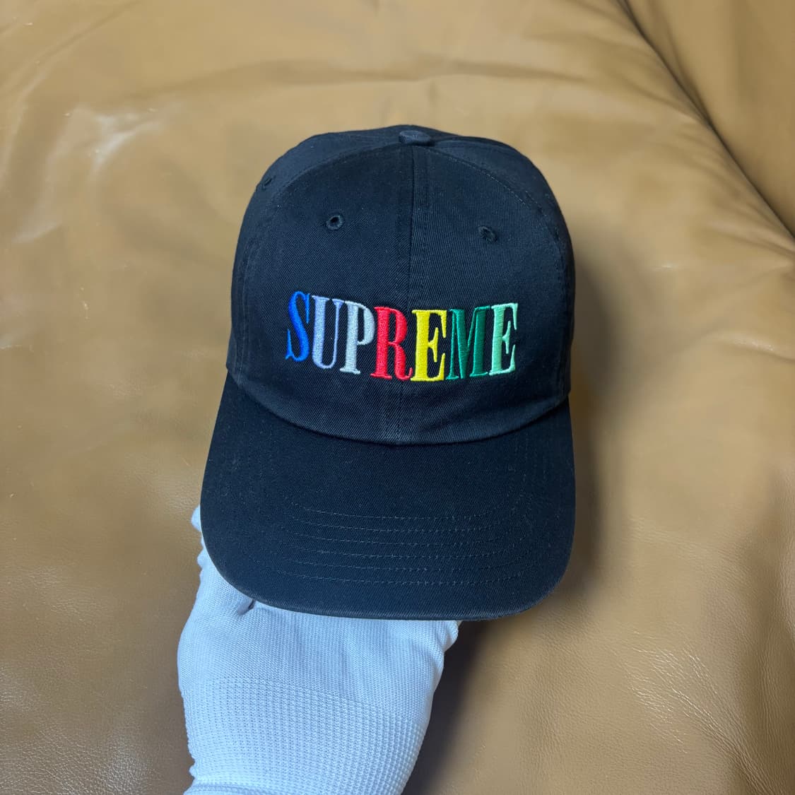 슈프림 6패널 볼캡 모자 멀티 컬러 로고 워시드 블랙 상품이미지2
