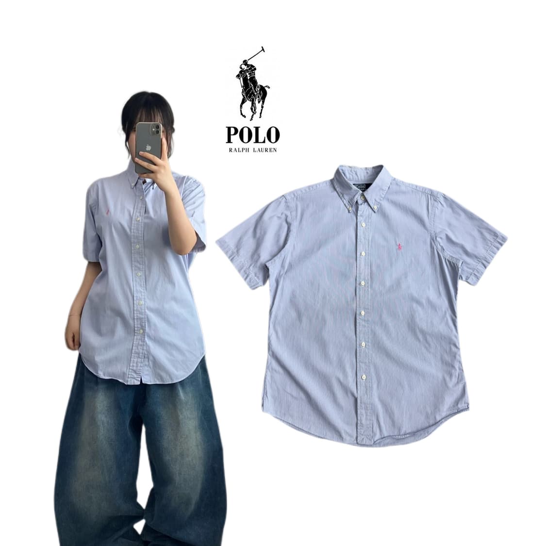 폴로 포니 스트라이프 반팔 셔츠 상품이미지1