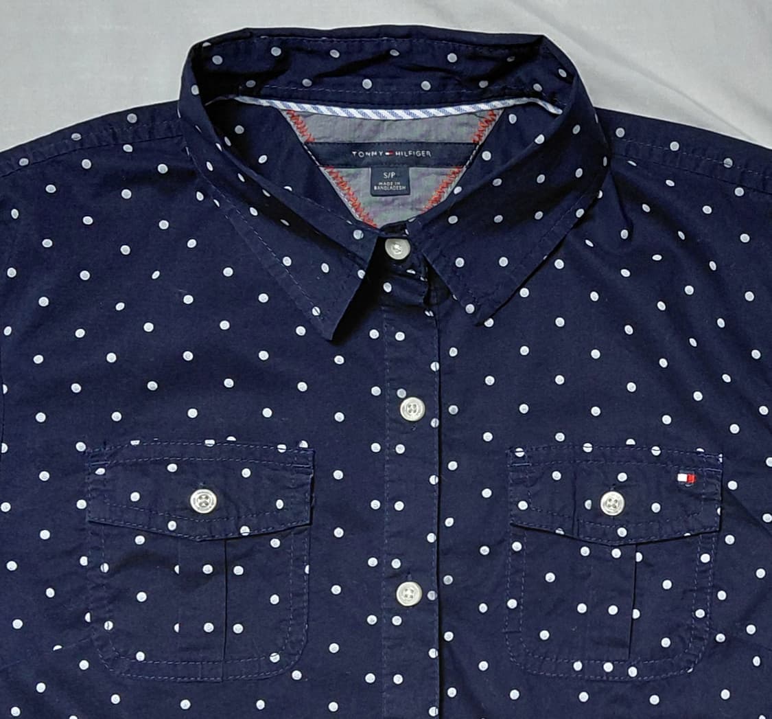 [S] 타미 힐피거 여성 도트 롤업 코튼 셔츠 (네이비) 상품이미지2