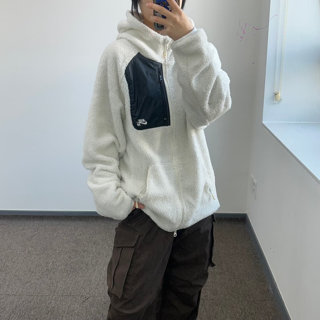 Nike 나이키 2-way 블랙 아이보리 배색 후리스 후드집업  상품이미지2