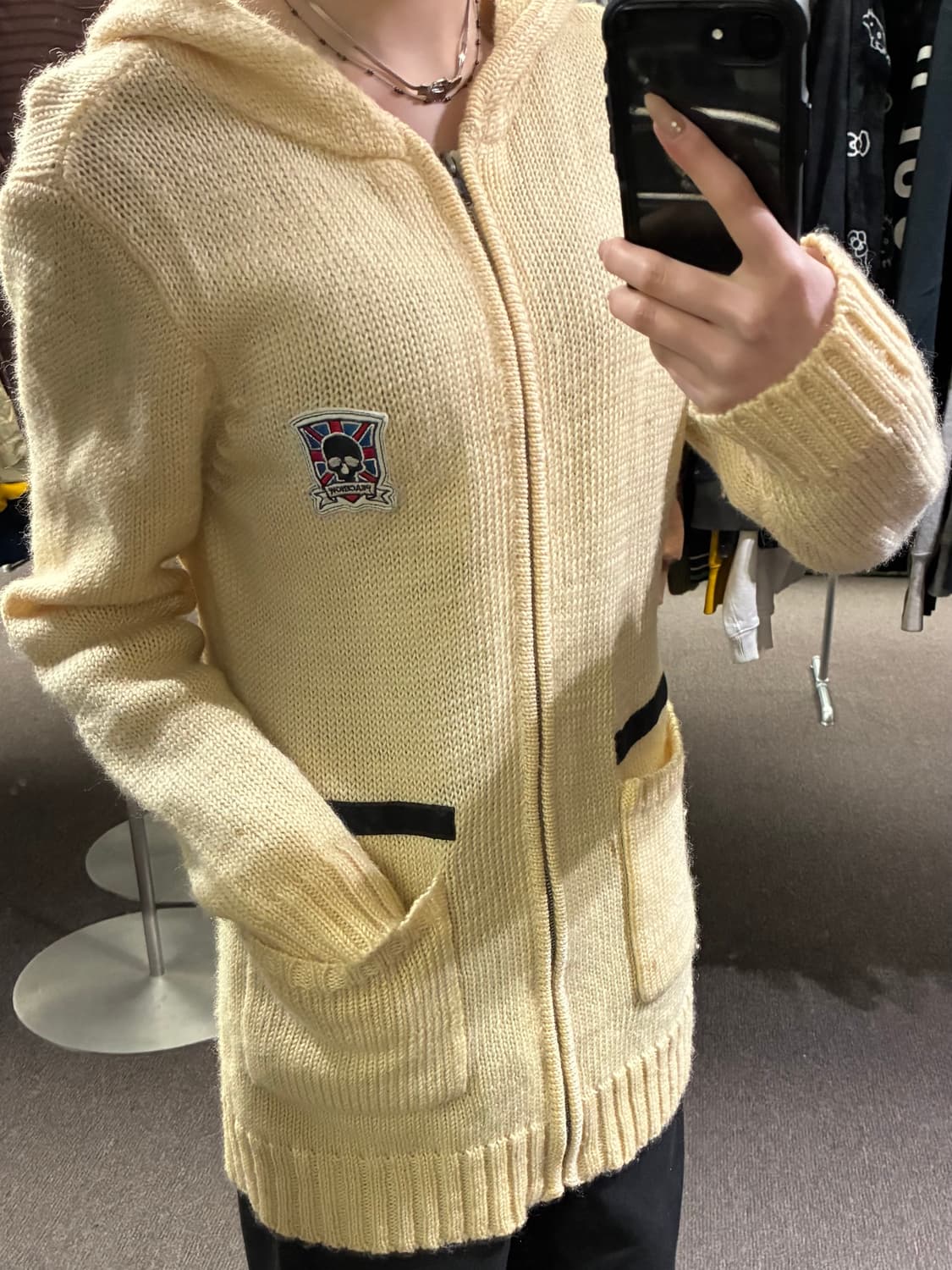 M)Peace now Japanese vintage 여성 패치 니트집업 상품이미지1